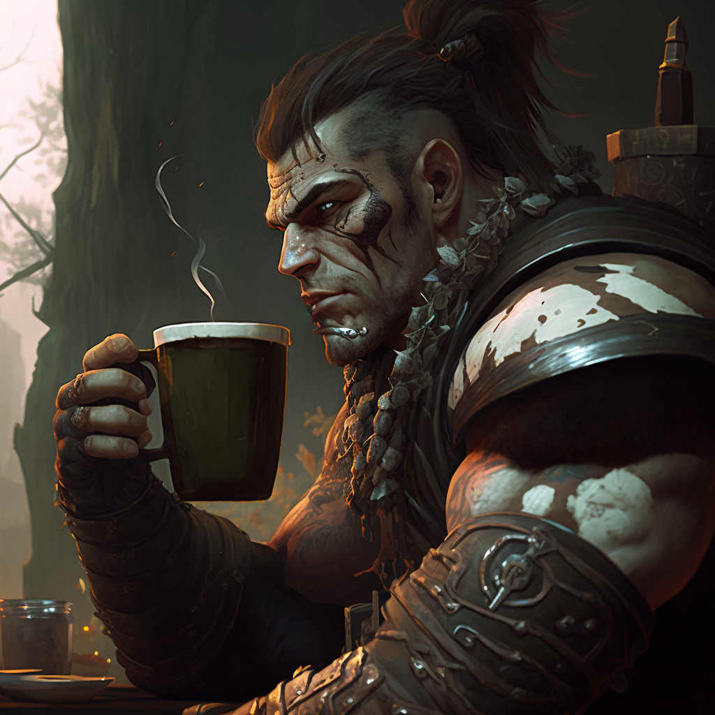 Gromm, Half-Orc Barbarian. Breakfast Blend +