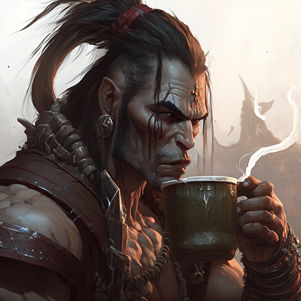 Gromm, Half-Orc Barbarian. Breakfast Blend +